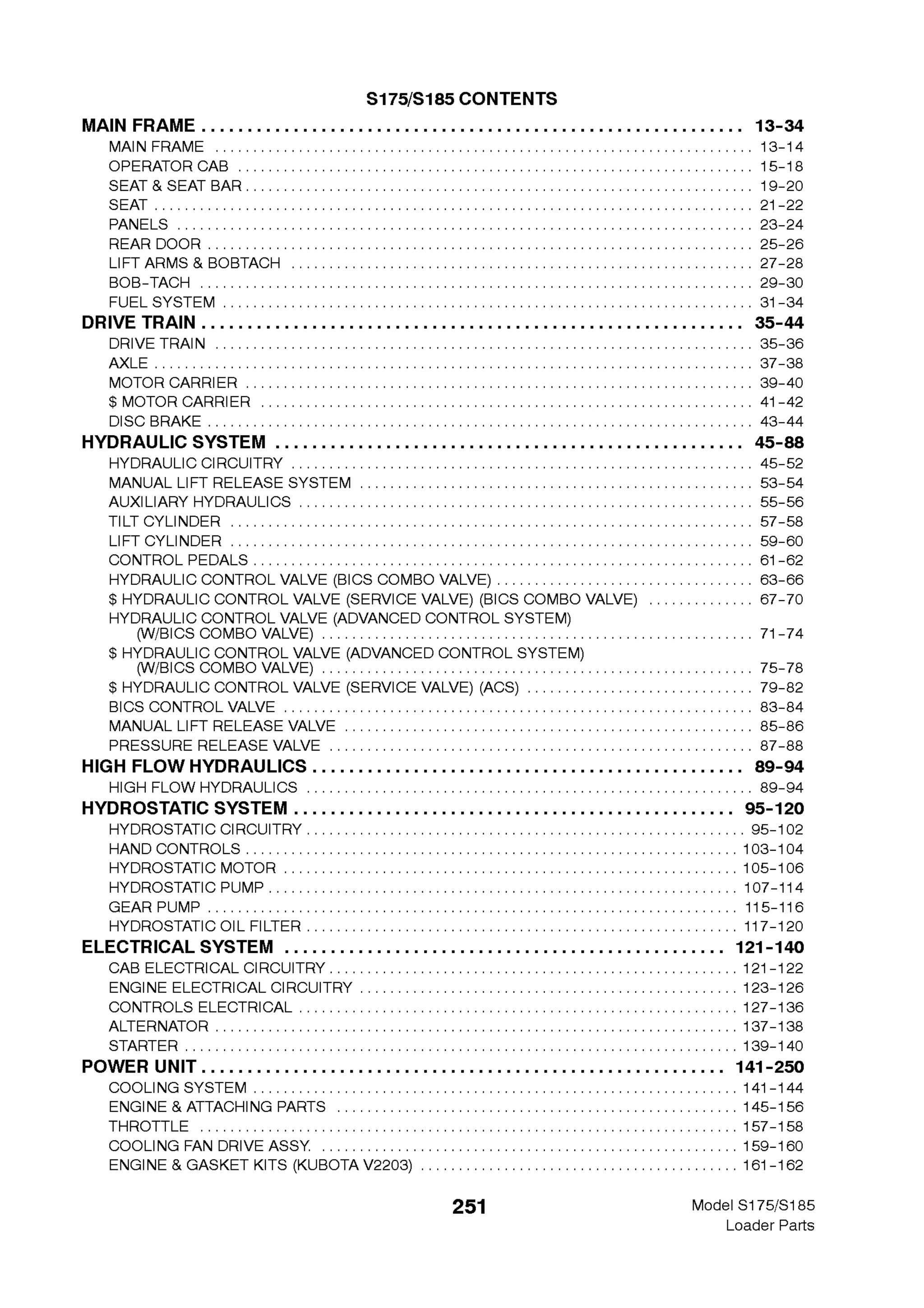 Bobcat S175 S185 Skid Steer Loader Parts Catalogue Manual S/N 5190