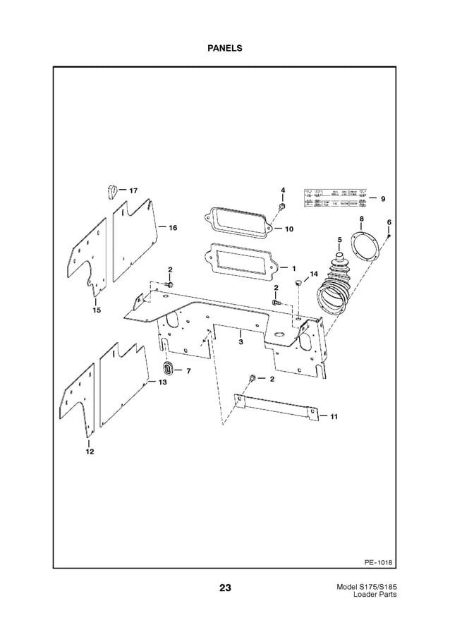 Bobcat S175 S185 Skid Steer Loader Parts Catalogue Manual S/N 5190