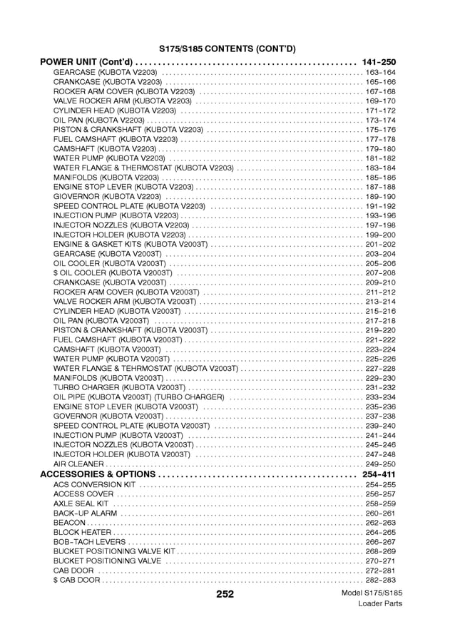 Bobcat S175 S185 Skid Steer Loader Parts Catalogue Manual S/N 5190