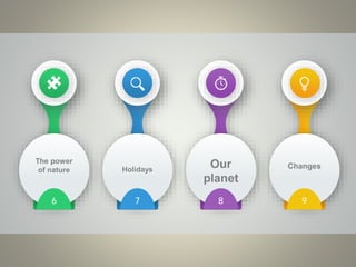 The power
of nature
6
Holidays
7
Our
planet
8
Changes
9
 