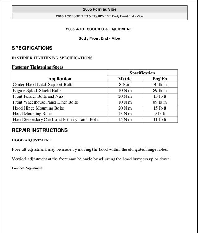 2006 Pontiac Vibe Service Repair Manual