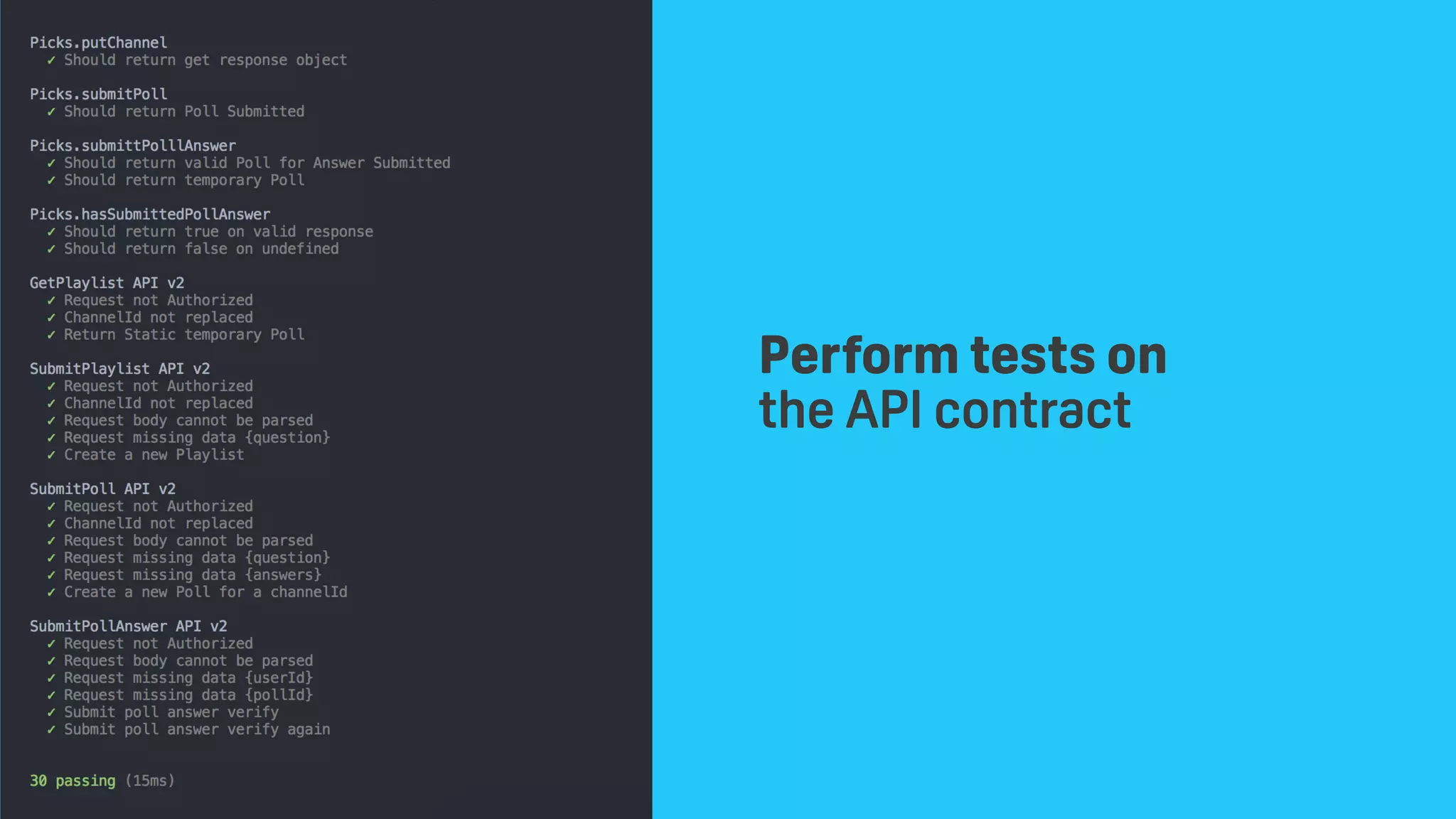 Perform tests on 
the API contract
 