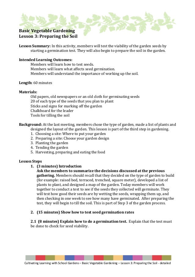 Lesson 3, Basic School Vegetable Gardening Preparing the Soil