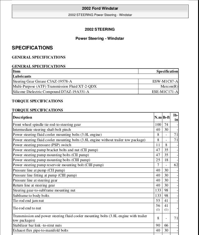 2002 ford windstar oil capacity