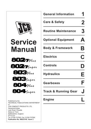 Jcb 803plus Mini Excavator Service Repair Manual Sn Onwards