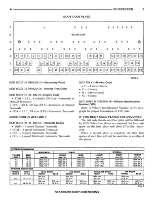 DIGIT BOXES 29 THROUGH 32—Secondary Paint
DIGIT BOXES 33 THROUGH 36—Interior Trim Code
DIGIT BOXES 37, 38, AND 39—Engine C...