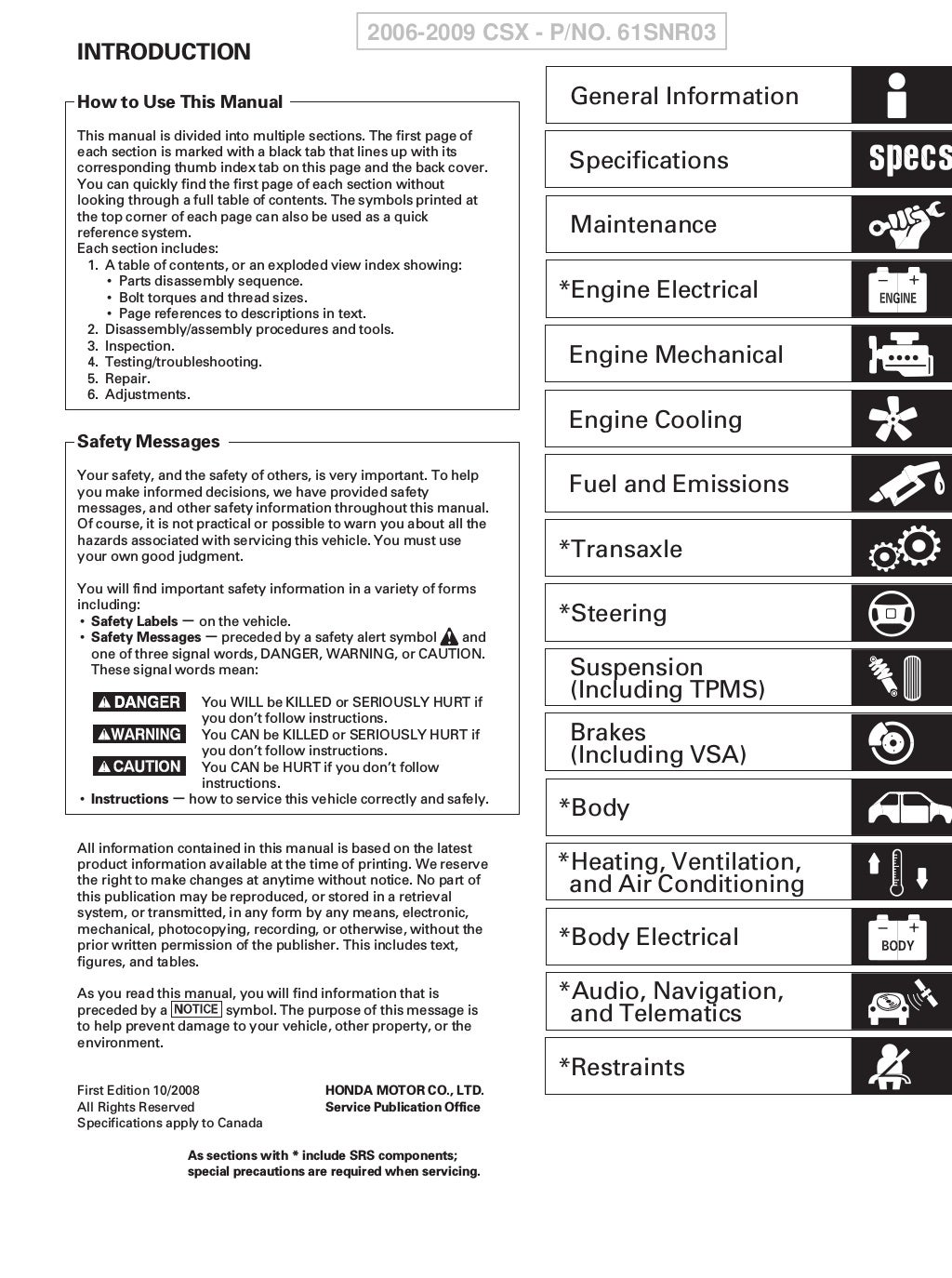 2009 ACURA CSX Service Repair Manual