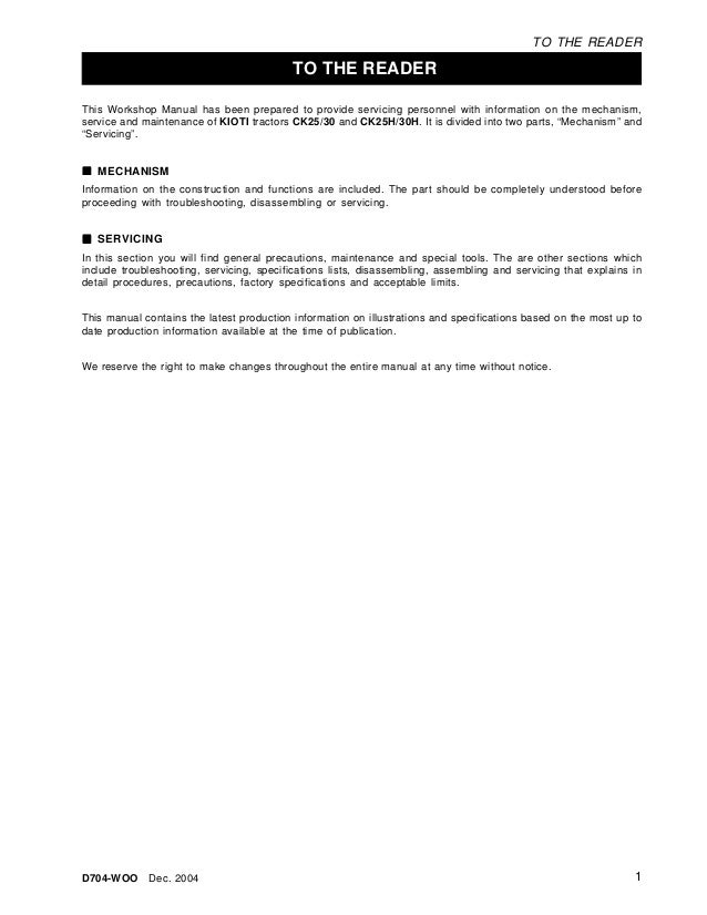 Kioti Daedong CK30H Tractor Service Repair Manual