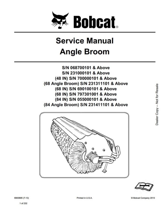 Bobcat 68 Angle Broom Service Repair Manual S/N 231311101 And Above