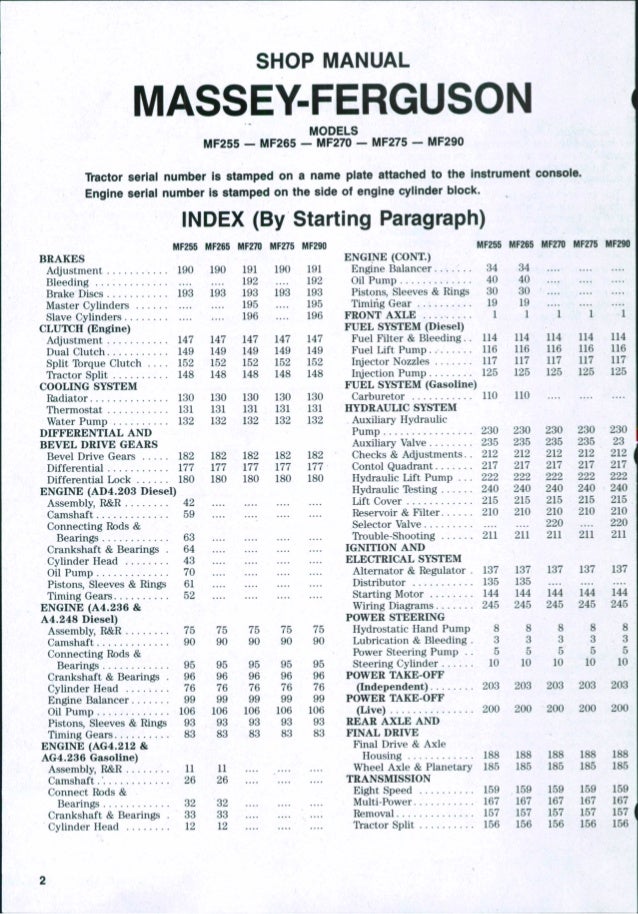 Massey Ferguson MF270 TRACTOR Service Repair Manual