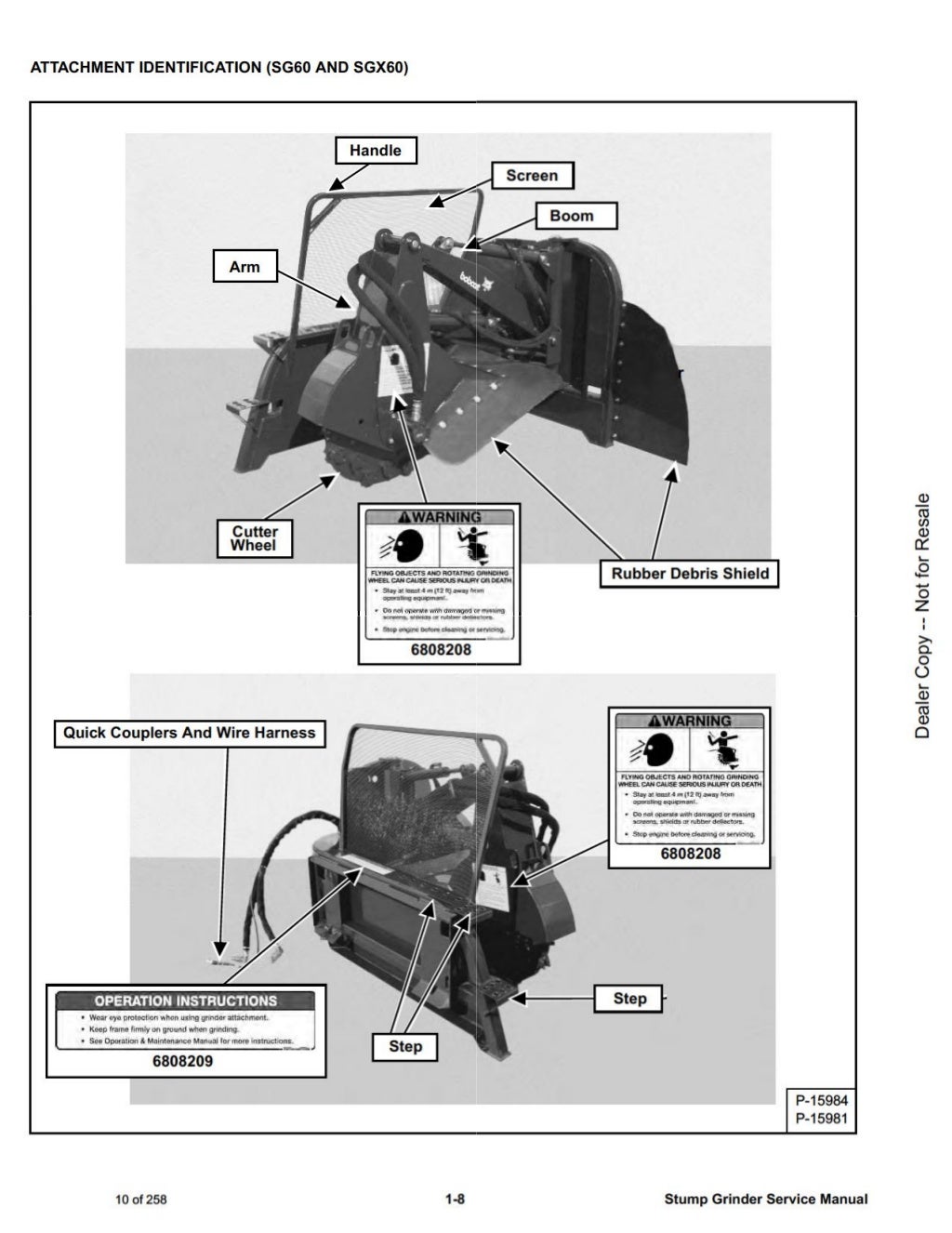 Bobcat SG60 Stump Grinder Service Repair Manual S/N 233000101 And Abo…