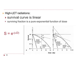  High-LET radiations:
survival curve is linear
 surviving fraction is a pure exponential function of dose
e-( D)S =
35
 