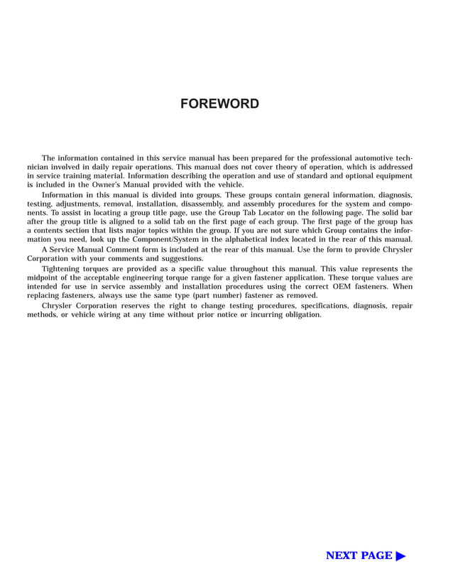 1996 JEEP CHEROKEE SERVICE MANUAL visual data 7