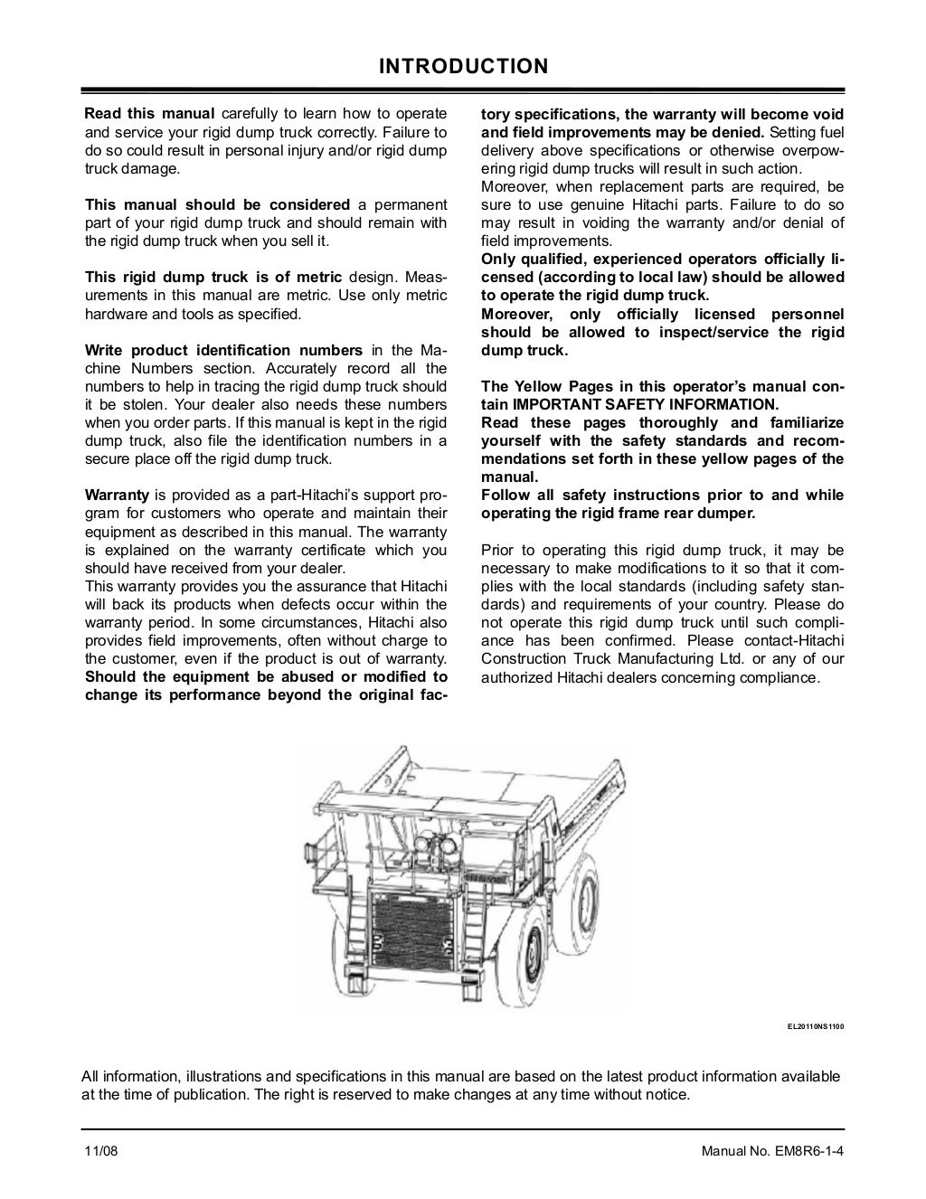 Hitachi EH17003 Rigid Dump Truck operator’s manual SN8R6HITACHI EH17003 RIGID DUMP TRUCK