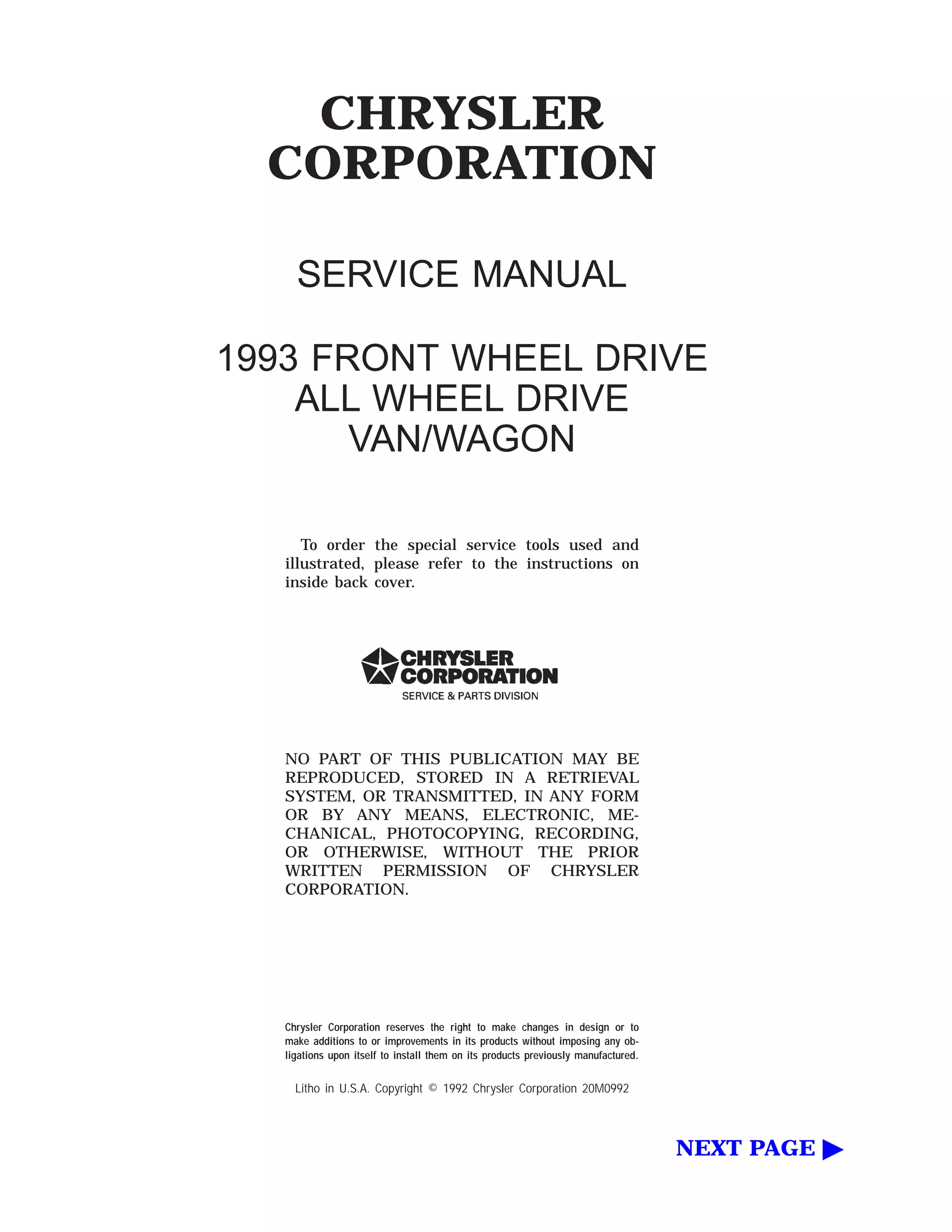 1993 DODGE CARAVAN Service Repair Manual | PDF