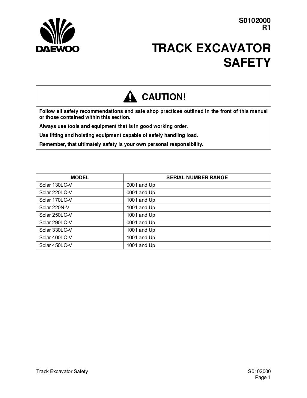 DAEWOO DOOSAN SOLAR 290LC-V EXCAVATOR Service Repair Manual