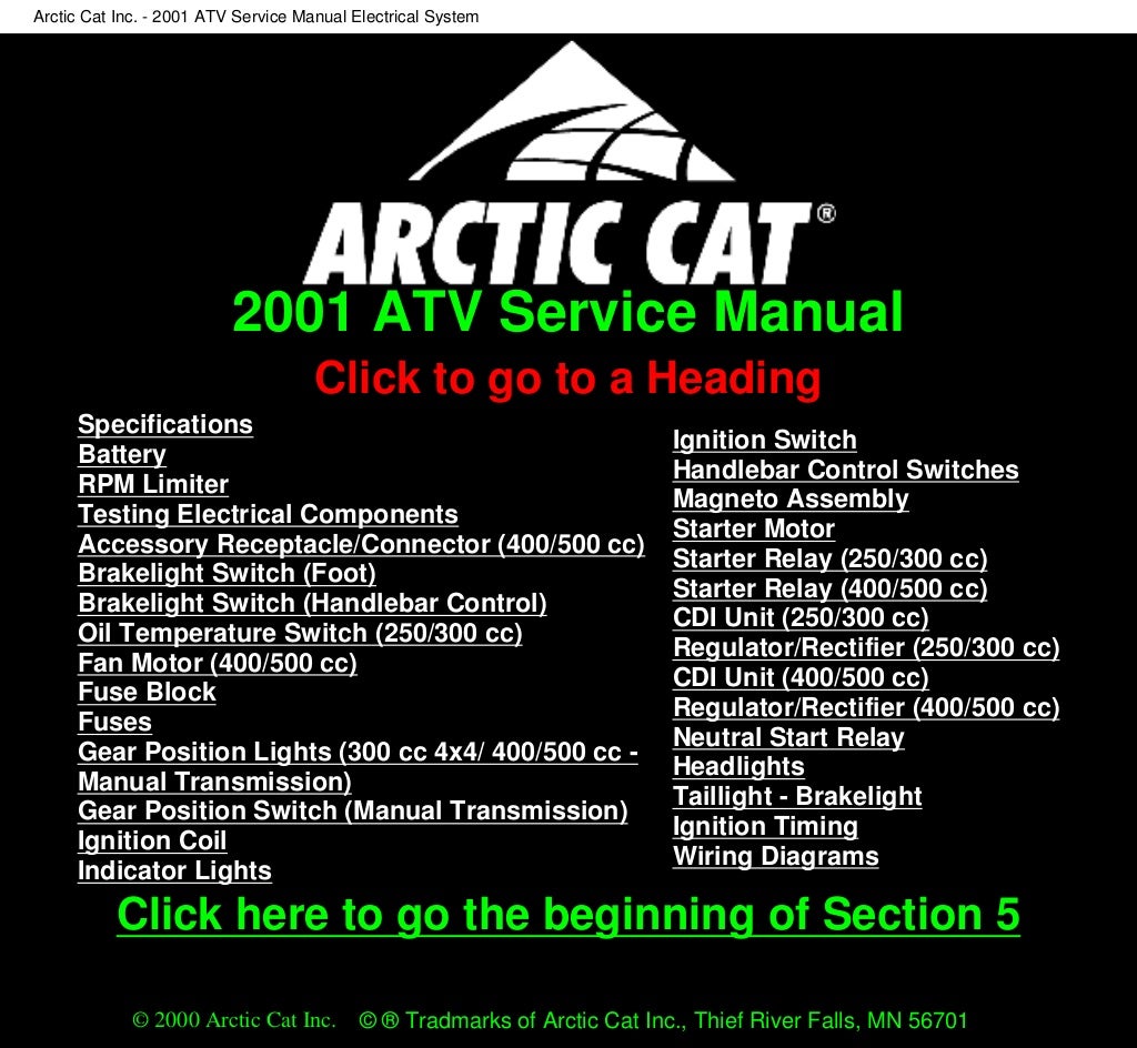 2001 Arctic Cat Arctic Cat 300 4X4 ATV Service Repair Manual
