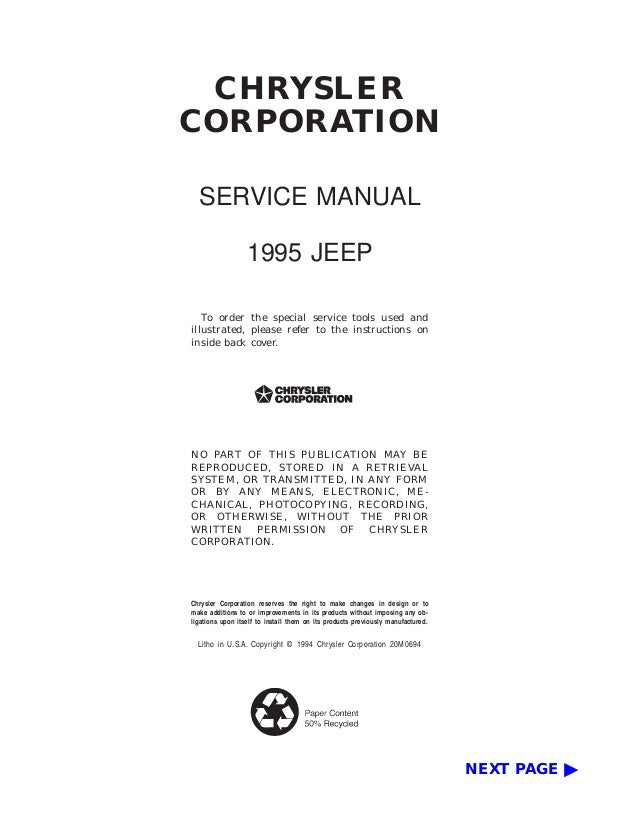1995 JEEP CHEROKEE, JEEP WRANGLE Service Repair Manual