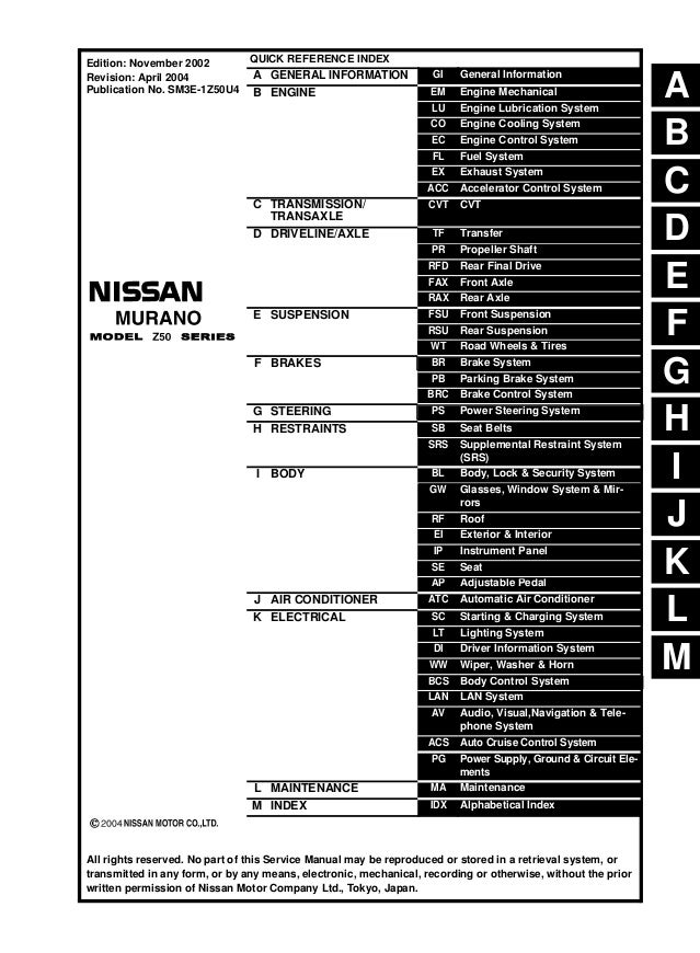 03 Nissan Murano Service Repair Manual