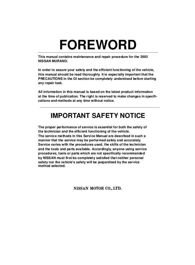03 Nissan Murano Service Repair Manual