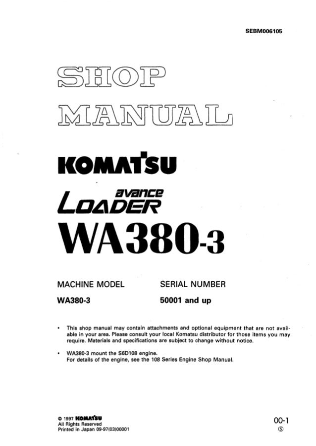 Komatsu WA380-3 Avance Wheel Loader Service Repair Manual SN：50001 an…