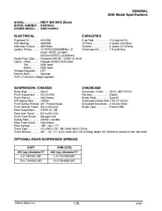 2000 POLARIS Indy 600 XC SP SNOWMOBILE Service Repair Manual