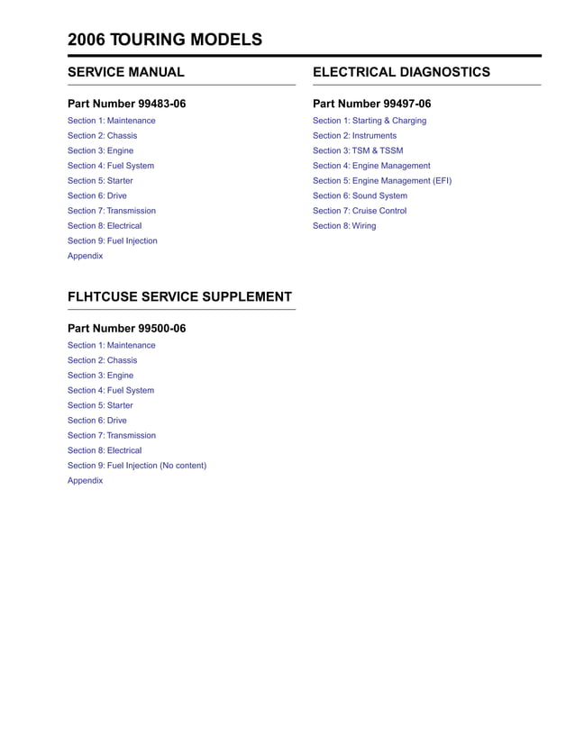 2006 Harley-Davidson FLHTC Electra Glide Classic Service Repair Manual