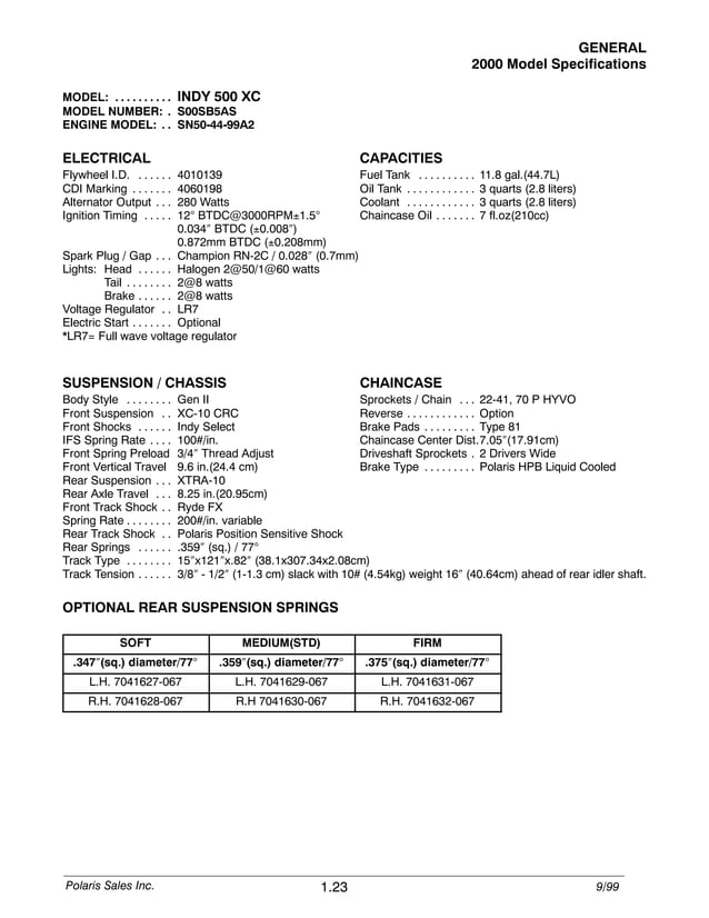 2000 POLARIS Indy 500 Classic SNOWMOBILE Service Repair Manual