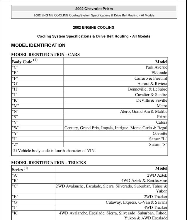 2002 Chevrolet Prizm Service Repair Manual