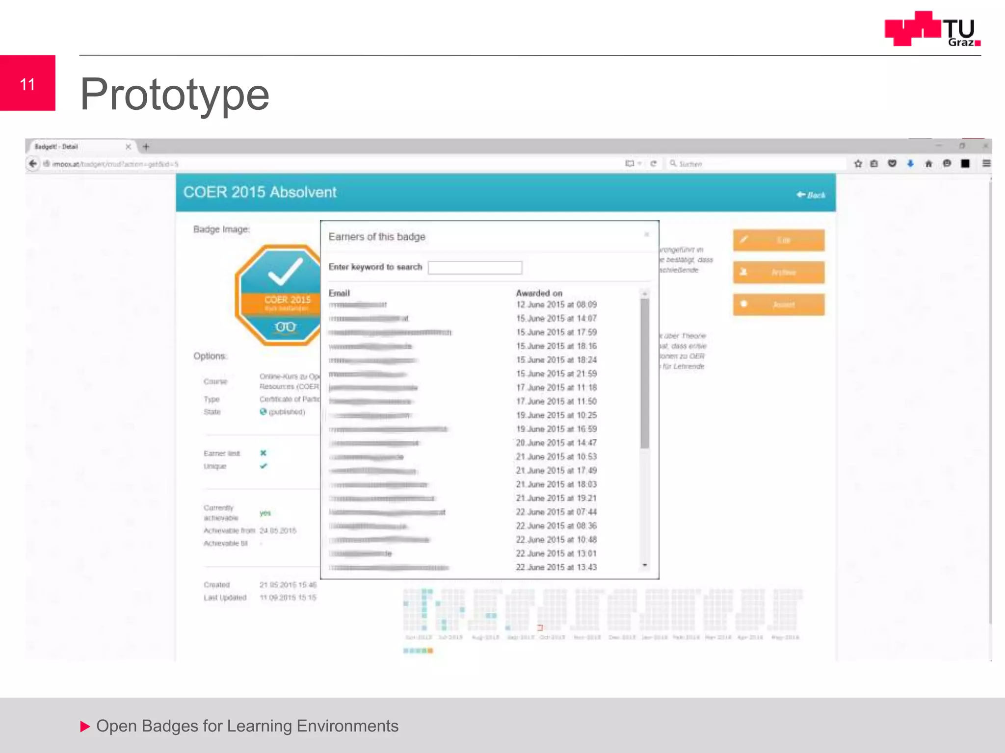 11
u Open Badges for Learning Environments
11
u
Prototype
 