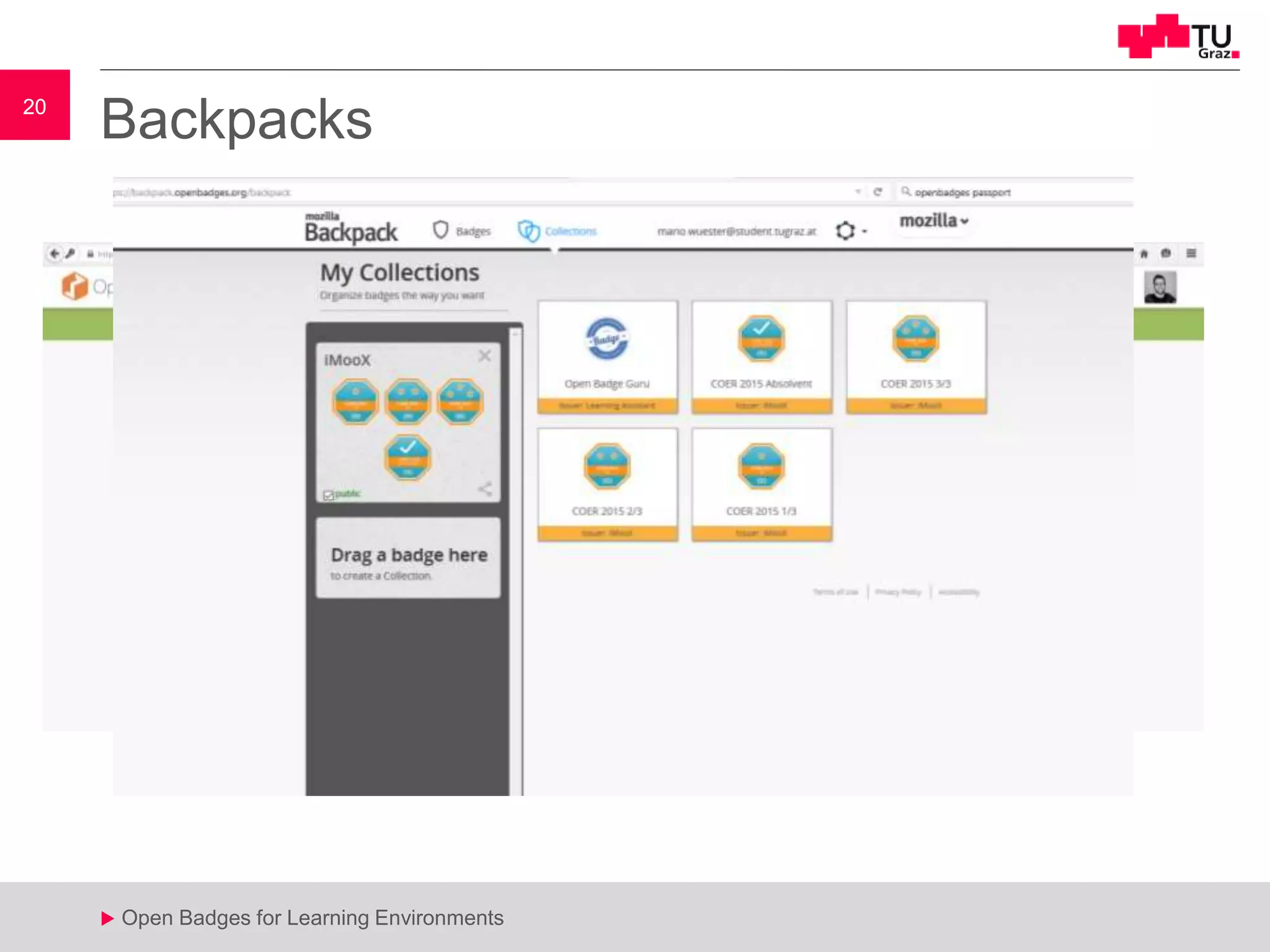 20
u Open Badges for Learning Environments
20
u
Backpacks
 
