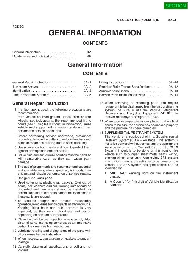 2002 ISUZU TROOPER RODEO AMIGO VEHICROSS AXIOM Service Repair Manual