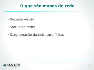 O que são mapas de rede

●

Recurso visual;

●

Status da rede;

●

Diagramação da estrutura física.

4

 