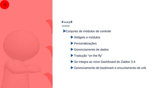EveryZ
15
Conjunto de módulos de controle
Widgets e módulos
Personalizações
Gerenciamento de dados
Tradução “on the fly”
Se integra ao novo Dashboard do Zabbix 3.4
Gerenciamento de bookmark e encurtamento de urls
 
