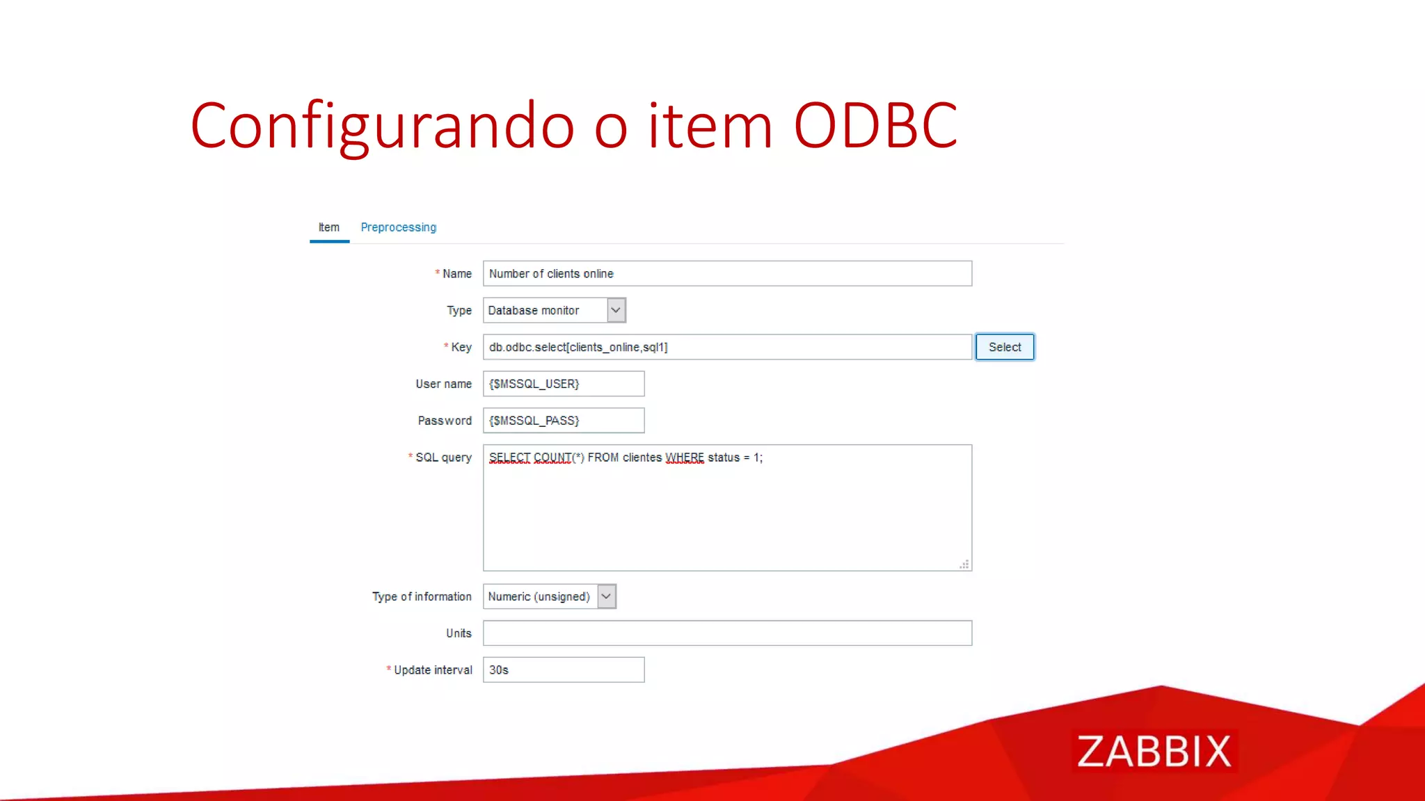 Configurando o item ODBC
 