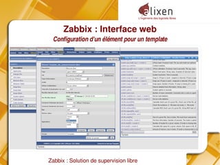 L'ingénierie des logiciels libres
Zabbix : Solution de supervision libre
Zabbix : Interface web
Configuration d'un élément pour un template
 