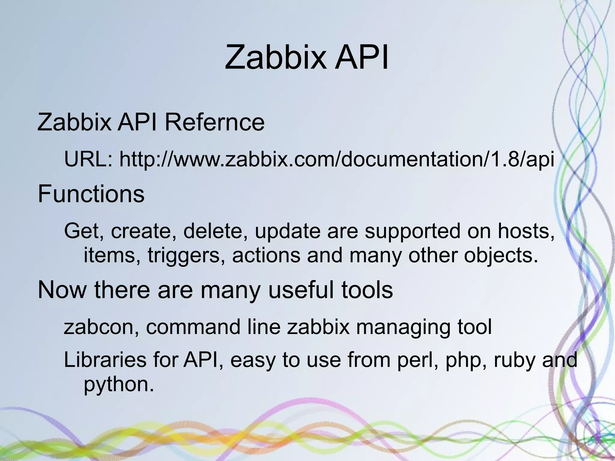 Zabbix An enterprise-class open source distributed monitoring solution. auto-discovery of servers and network devices 