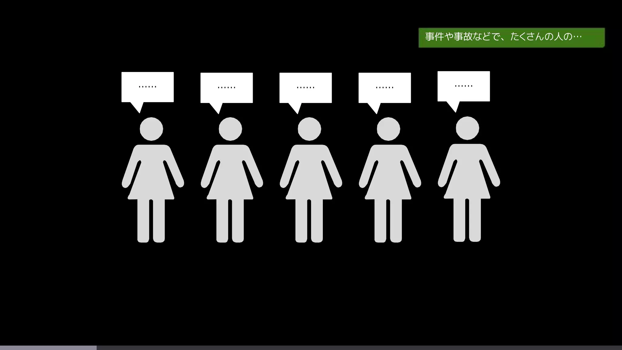 ………… ………… ……
事件や事故などで、たくさんの人の…
 