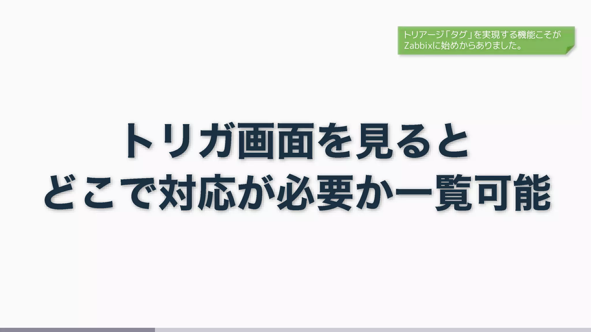 トリアージ「タグ」を実現する機能こそが
Zabbixに始めからありました。
 