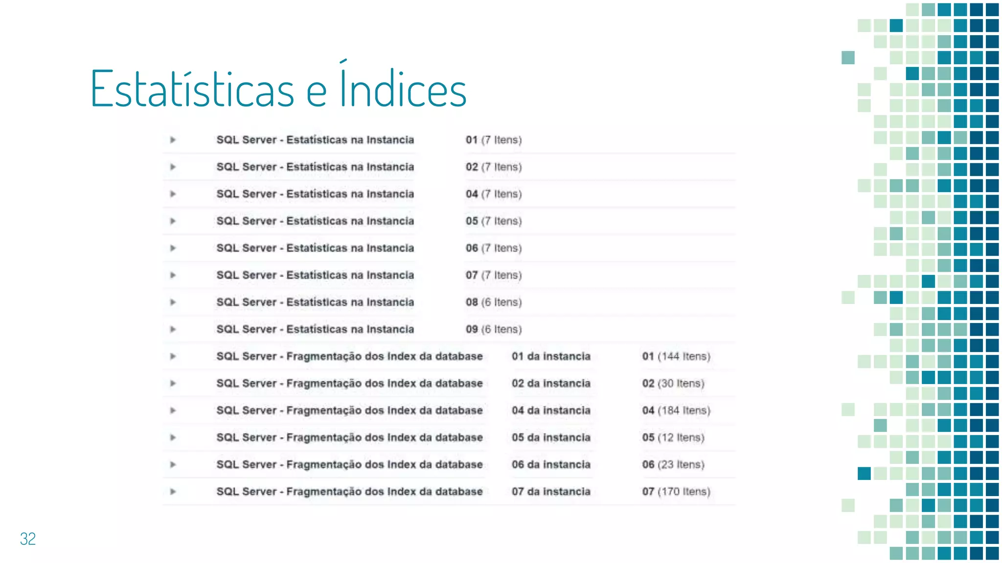 Estatísticas e Índices
32
 