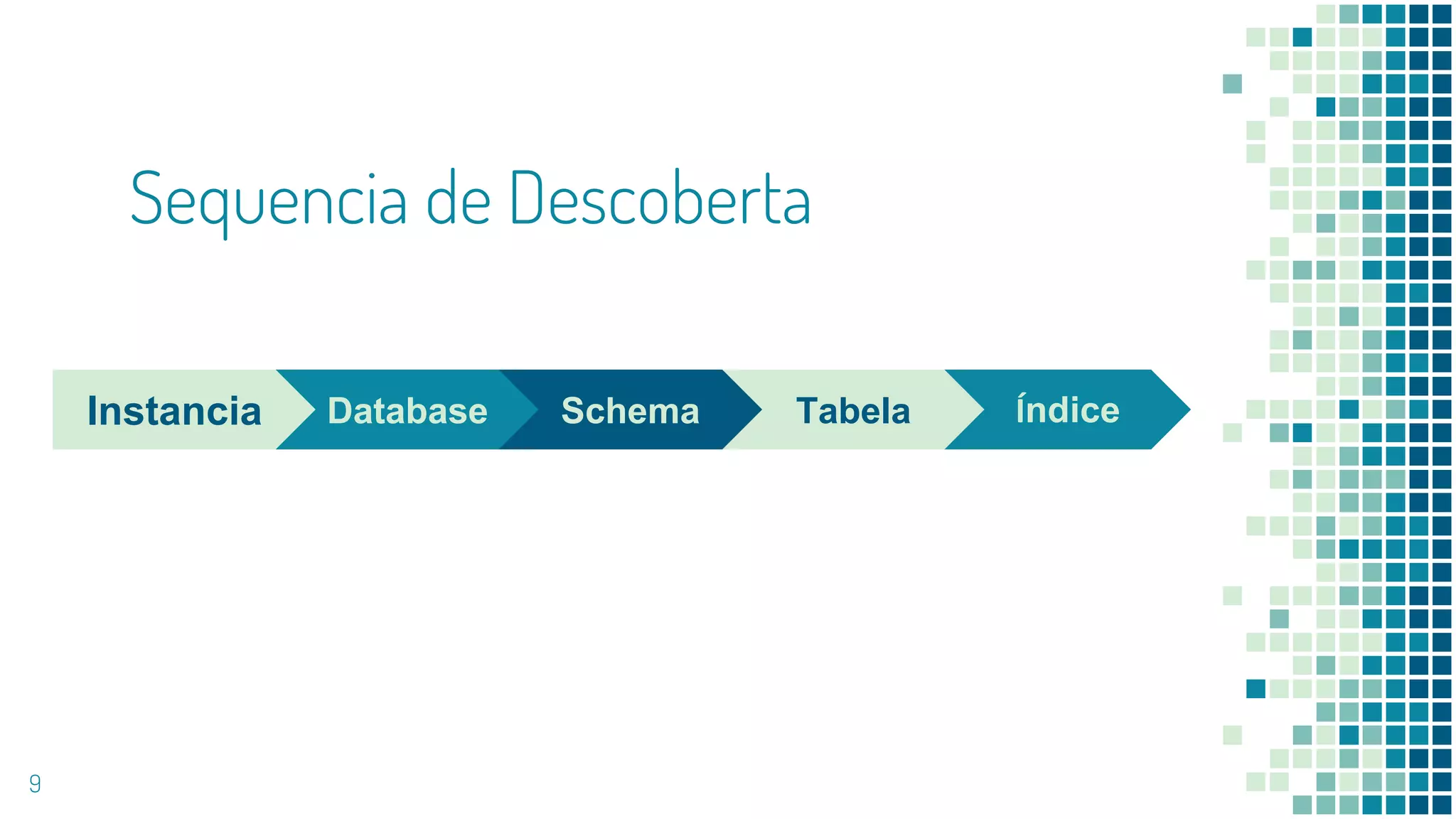 Sequencia de Descoberta
9
TabelaInstancia Database ÍndiceSchema
 