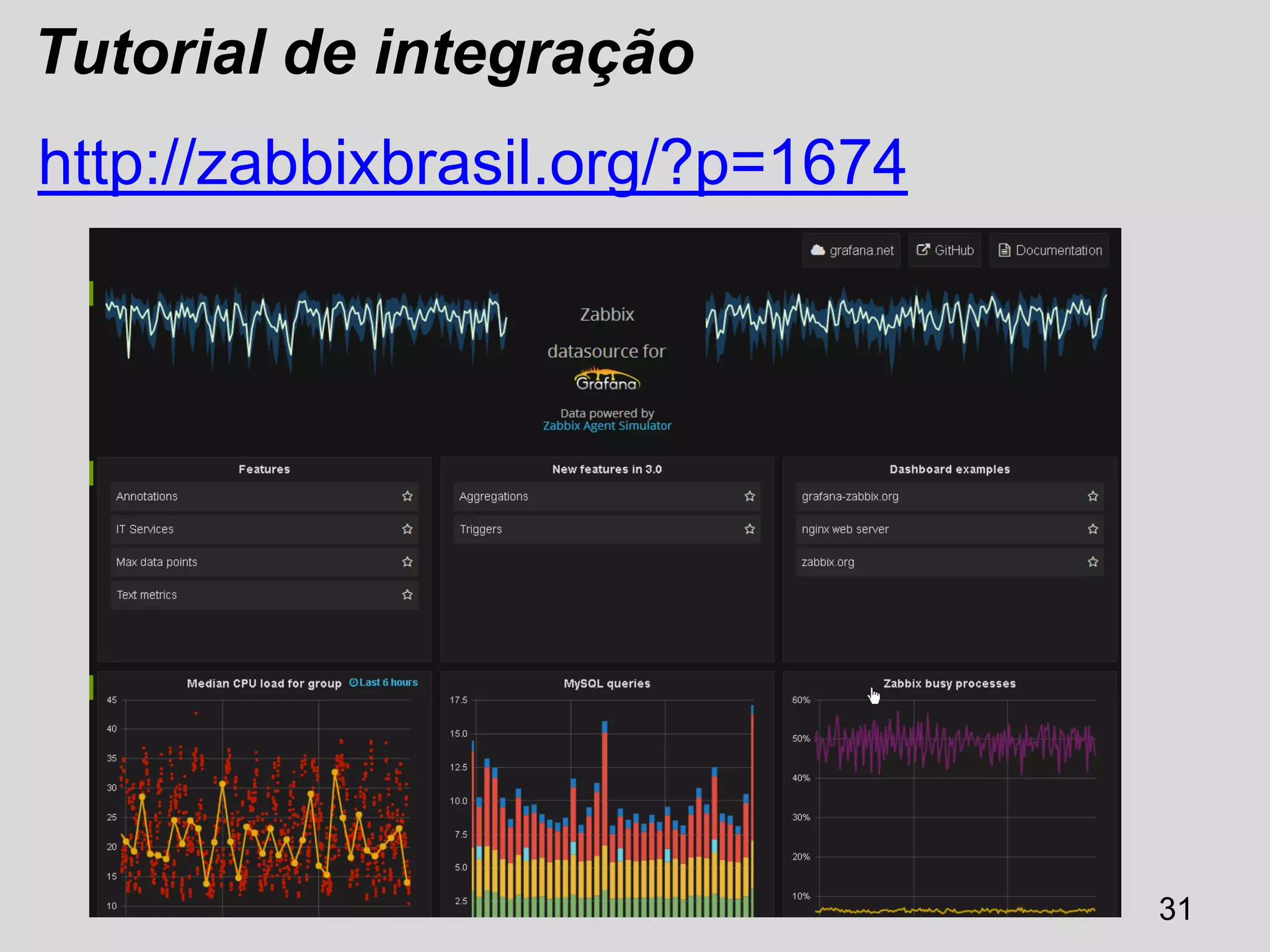http://zabbixbrasil.org/?p=1674
31
Tutorial de integração
 