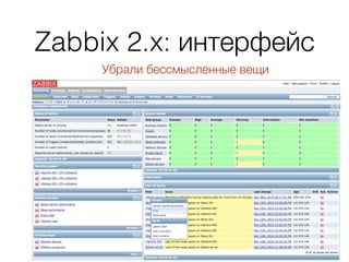Zabbix 2.x: интерфейс
Убрали бессмысленные вещи
 