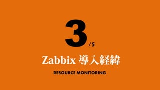 3
Zabbix 導入経緯
             /5


 RESOURCE MONITORING
 