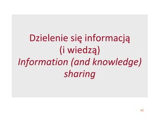 62
Dzielenie się informacją
(i wiedzą)
Information (and knowledge)
sharing
 