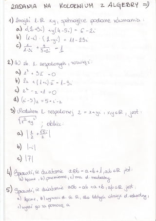 Algebra - grupy (zadania na kolokwium)