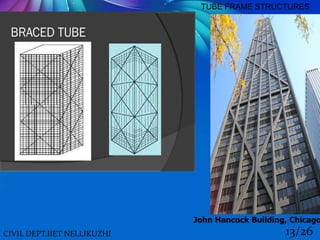 13/26
TUBE FRAME STRUCTURES
CIVIL DEPT.IIET NELLIKUZHI
John Hancock Building, Chicago
 