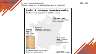 Dr Guillaume Zagury Les points importants de ce jour
(J36 après les mesures de Santé publique pour la CoroV Flu )
3 Mars 2020
 