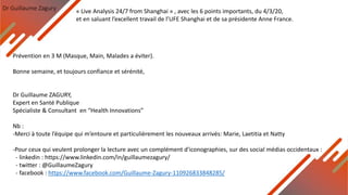 Dr Guillaume Zagury
Prévention en 3 M (Masque, Main, Malades a éviter).
Bonne semaine, et toujours confiance et sérénité,
Dr Guillaume ZAGURY,
Expert en Santé Publique
Spécialiste & Consultant en “Health Innovations”
Nb :
-Merci à toute l’équipe qui m’entoure et particulièrement les nouveaux arrivés: Marie, Laetitia et Natty
-Pour ceux qui veulent prolonger la lecture avec un complément d'iconographies, sur des social médias occidentaux :
- linkedin : https://www.linkedin.com/in/guillaumezagury/
- twitter : @GuillaumeZagury
- facebook : https://www.facebook.com/Guillaume-Zagury-110926833848285/
« Live Analysis 24/7 from Shanghai » , avec les 6 points importants, du 4/3/20,
et en saluant l’excellent travail de l’UFE Shanghai et de sa présidente Anne France.
 