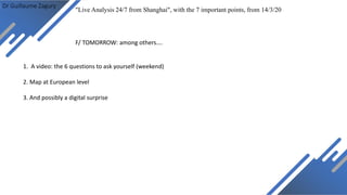 Dr Guillaume Zagury
F/ TOMORROW: among others….
"Live Analysis 24/7 from Shanghai", with the 7 important points, from 14/3/20
1. A video: the 6 questions to ask yourself (weekend)
2. Map at European level
3. And possibly a digital surprise
 